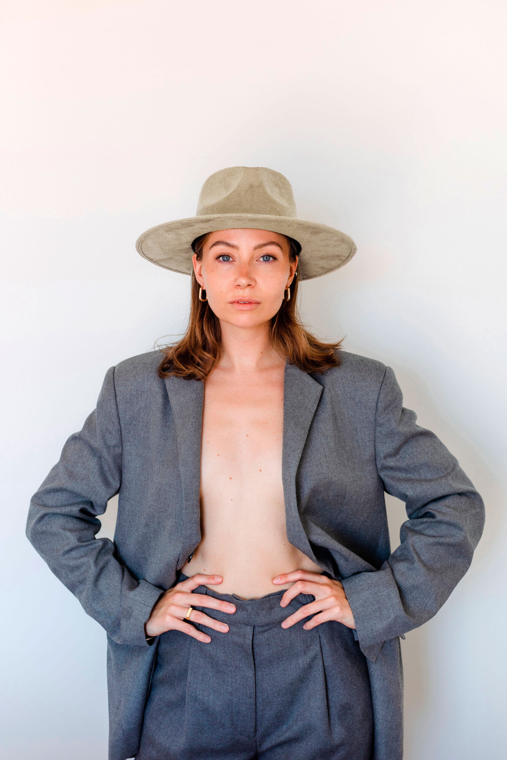 A moka colored hat made in Mexico made from synthetic suede front
