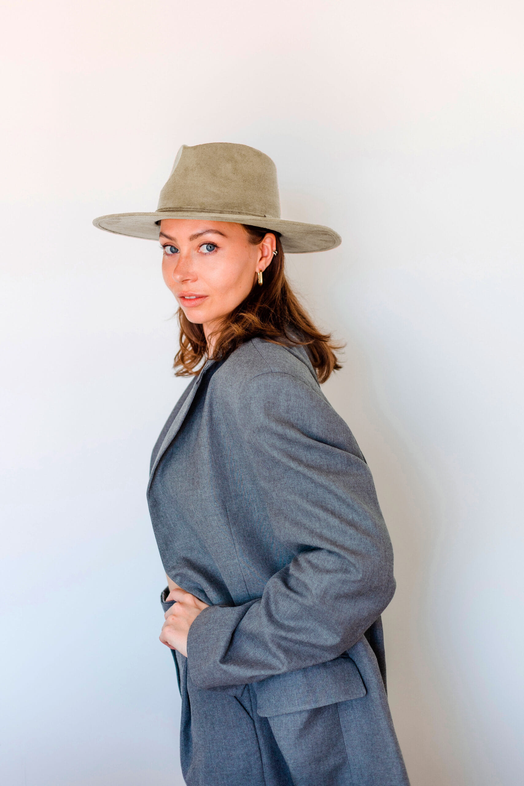 A moka colored hat made in Mexico made from synthetic suede side