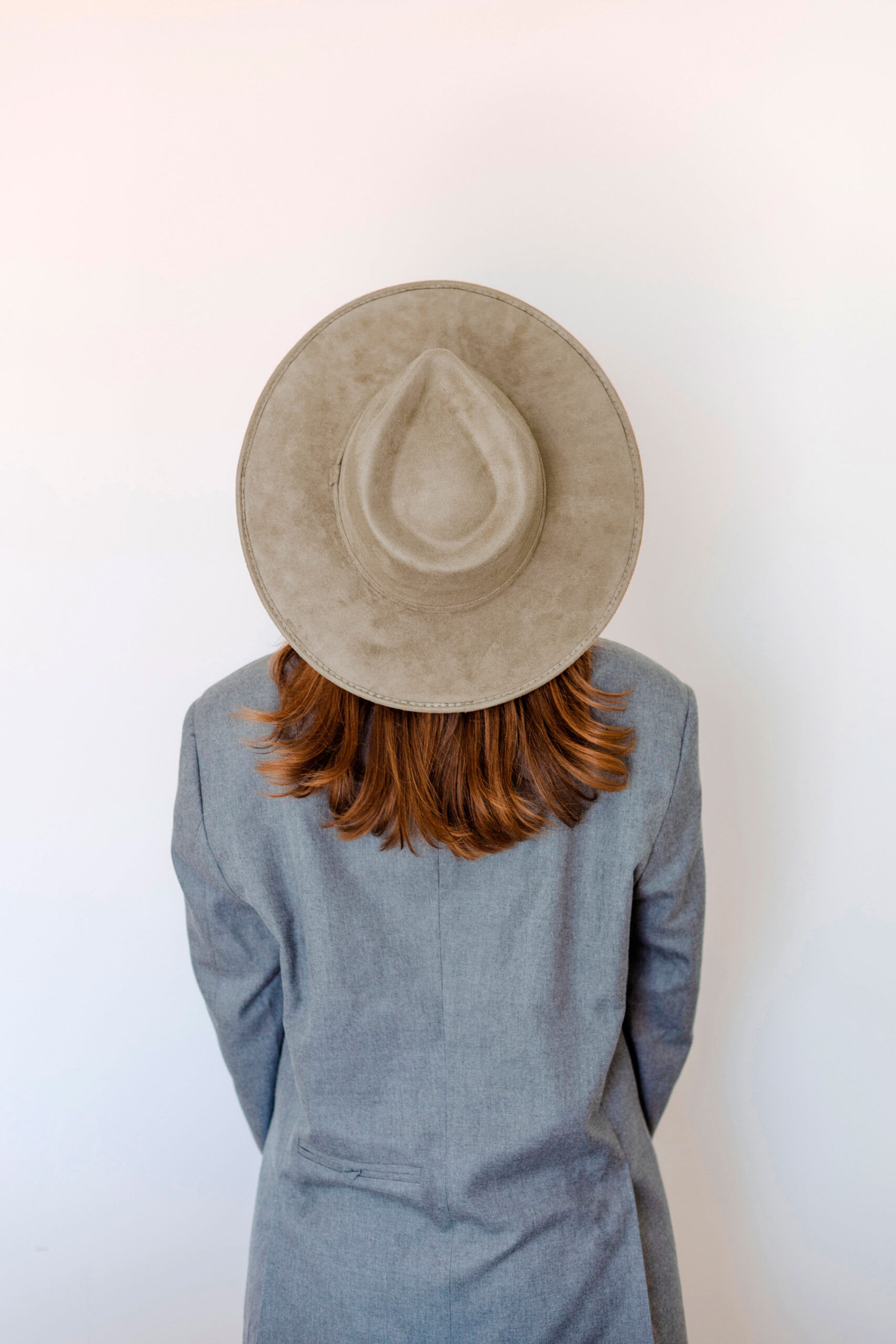 A moka colored hat made in Mexico made from synthetic suede back